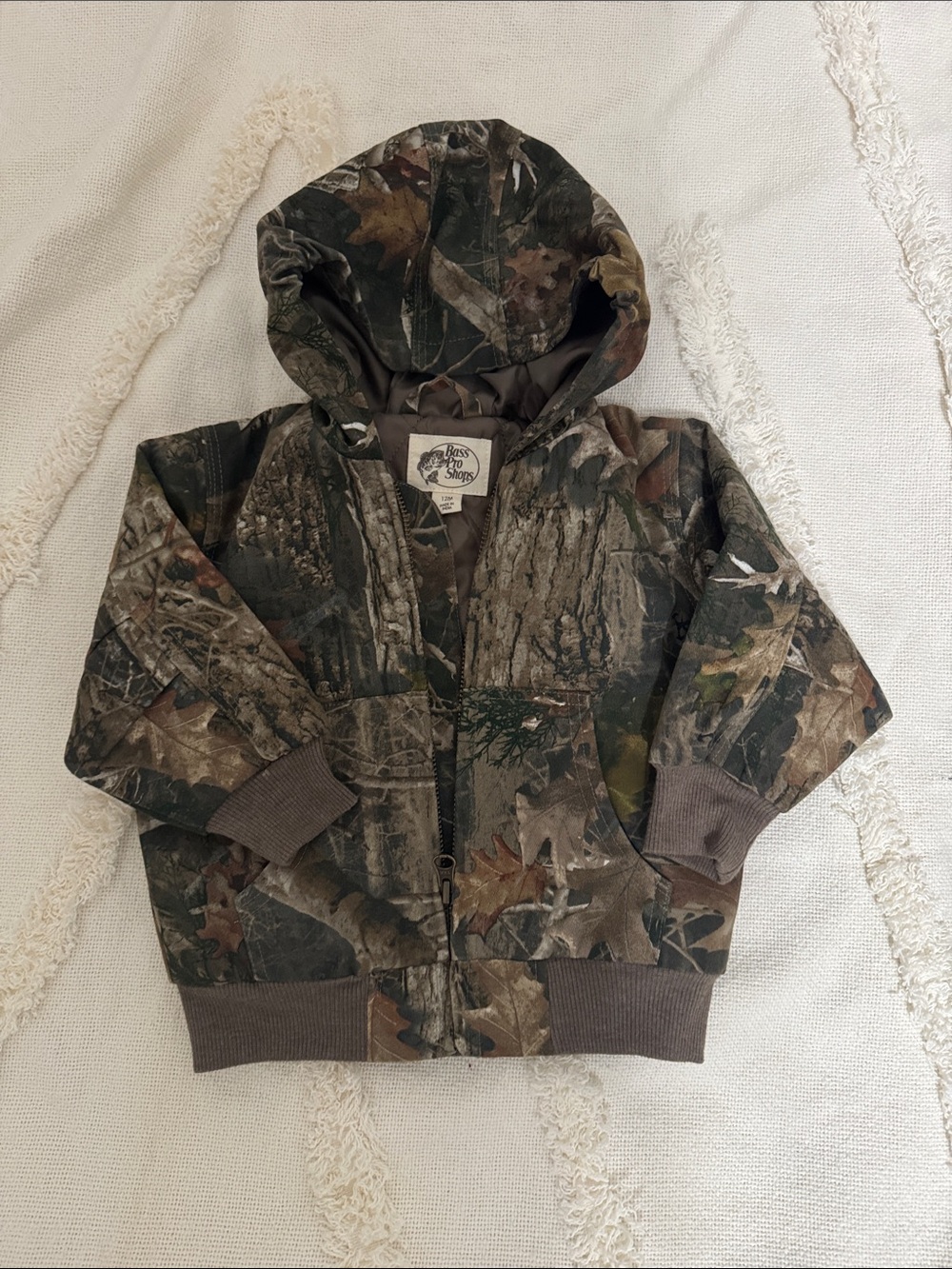 Bass Pro Shops Baby Woodland Camouflage Hunting Jacket in Brown and Green